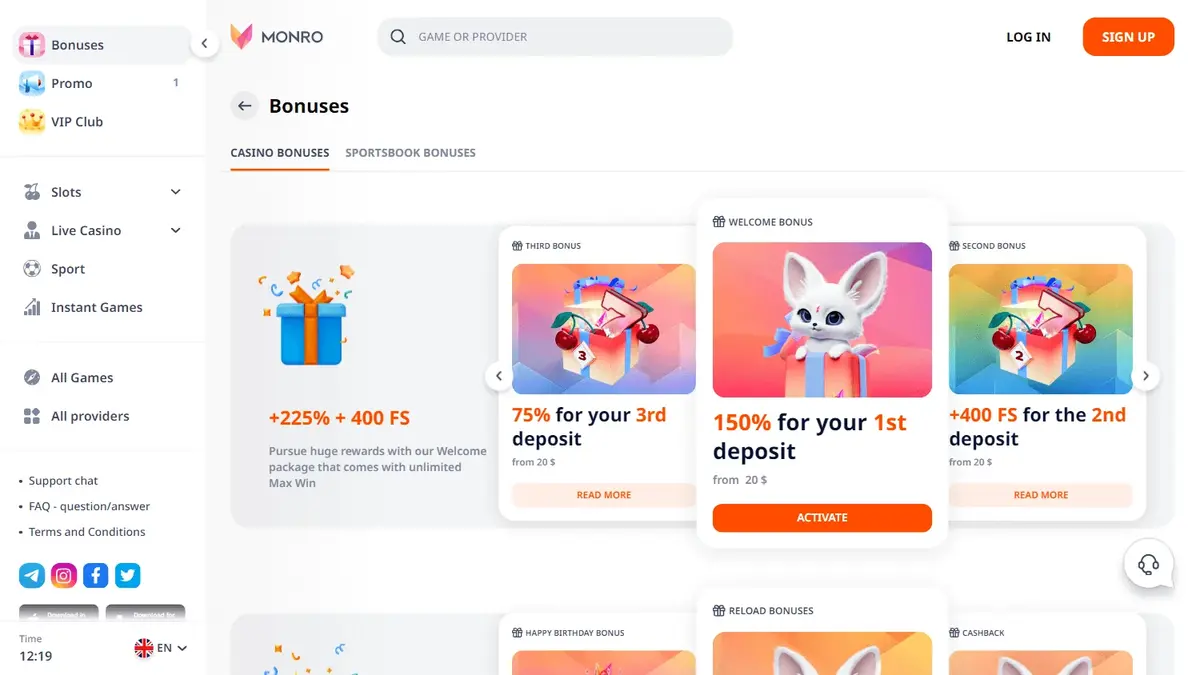 Monro Casino screenshot